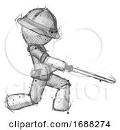 Poster, Art Print Of Sketch Explorer Ranger Man With Ninja Sword Katana Slicing Or Striking Something