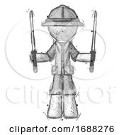 Sketch Explorer Ranger Man Posing With Two Ninja Sword Katanas Up