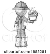 Poster, Art Print Of Sketch Explorer Ranger Man Presenting Pink Cupcake To Viewer