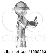 Poster, Art Print Of Sketch Explorer Ranger Man Holding Noodles Offering To Viewer
