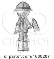 Poster, Art Print Of Sketch Explorer Ranger Man Holding Fire Fighters Ax