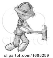 Poster, Art Print Of Sketch Explorer Ranger Man With Ax Hitting Striking Or Chopping