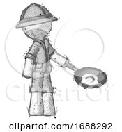 Poster, Art Print Of Sketch Explorer Ranger Man Frying Egg In Pan Or Wok Facing Right