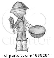 Poster, Art Print Of Sketch Explorer Ranger Man With Empty Bowl And Spoon Ready To Make Something