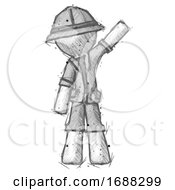 Poster, Art Print Of Sketch Explorer Ranger Man Waving Emphatically With Left Arm