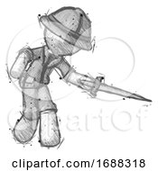 Poster, Art Print Of Sketch Explorer Ranger Man Sword Pose Stabbing Or Jabbing