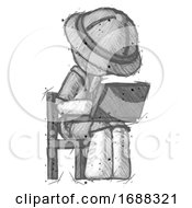 Poster, Art Print Of Sketch Explorer Ranger Man Using Laptop Computer While Sitting In Chair Angled Right