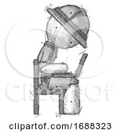 Poster, Art Print Of Sketch Explorer Ranger Man Using Laptop Computer While Sitting In Chair View From Side
