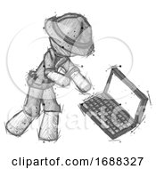 Poster, Art Print Of Sketch Explorer Ranger Man Throwing Laptop Computer In Frustration