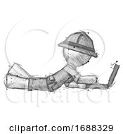Sketch Explorer Ranger Man Using Laptop Computer While Lying On Floor Side View