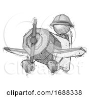 Poster, Art Print Of Sketch Explorer Ranger Man Flying In Geebee Stunt Plane Viewed From Below