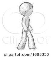 Sketch Design Mascot Man Walking Turned Right Front View