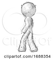 Poster, Art Print Of Sketch Design Mascot Man Walking Away Direction Left View