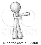 Sketch Design Mascot Man Presenting Something To His Left