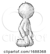 Sketch Design Mascot Man Kneeling Angle View Right