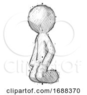 Poster, Art Print Of Sketch Design Mascot Man Kneeling Angle View Left