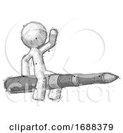 Sketch Design Mascot Man Riding A Pen Like A Giant Rocket