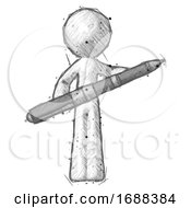 Sketch Design Mascot Man Posing Confidently With Giant Pen