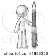 Sketch Design Mascot Man Holding Giant Calligraphy Pen