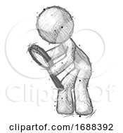 Poster, Art Print Of Sketch Design Mascot Man Inspecting With Large Magnifying Glass Left