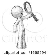 Poster, Art Print Of Sketch Design Mascot Man Inspecting With Large Magnifying Glass Facing Up