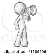 Poster, Art Print Of Sketch Design Mascot Man Shouting Into Megaphone Bullhorn Facing Right