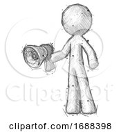 Poster, Art Print Of Sketch Design Mascot Man Holding Megaphone Bullhorn Facing Right