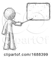 Sketch Design Mascot Man Giving Presentation In Front Of Dry Erase Board
