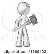 Poster, Art Print Of Sketch Design Mascot Man With Sledgehammer Standing Ready To Work Or Defend
