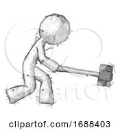 Poster, Art Print Of Sketch Design Mascot Man Hitting With Sledgehammer Or Smashing Something