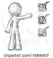 Poster, Art Print Of Sketch Design Mascot Man Standing By List Of Checkmarks