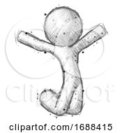 Sketch Design Mascot Man Jumping Or Kneeling With Gladness