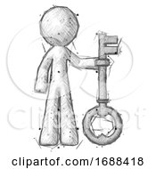 Sketch Design Mascot Man Holding Key Made Of Gold