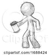 Poster, Art Print Of Sketch Design Mascot Man Begger Holding Can Begging Or Asking For Charity Facing Left