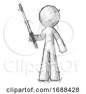 Poster, Art Print Of Sketch Design Mascot Man Standing Up With Ninja Sword Katana