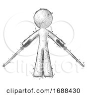 Sketch Design Mascot Man Posing With Two Ninja Sword Katanas