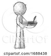 Sketch Design Mascot Man Holding Noodles Offering To Viewer