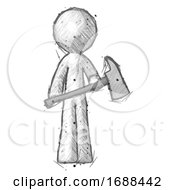 Poster, Art Print Of Sketch Design Mascot Man Holding Fire Fighters Ax