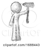 Poster, Art Print Of Sketch Design Mascot Man Holding Up Firefighters Ax