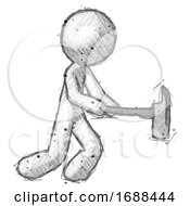 Poster, Art Print Of Sketch Design Mascot Man With Ax Hitting Striking Or Chopping