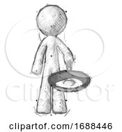 Sketch Design Mascot Man Frying Egg In Pan Or Wok