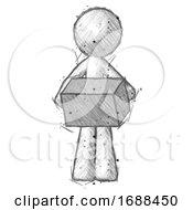Sketch Design Mascot Man Holding Box Sent Or Arriving In Mail