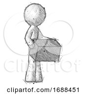 Sketch Design Mascot Man Holding Package To Send Or Recieve In Mail