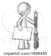 Sketch Design Mascot Man Holding Large Envelope And Calligraphy Pen