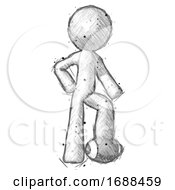 Sketch Design Mascot Man Standing With Foot On Football