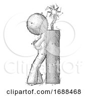 Sketch Design Mascot Man Leaning Against Dynimate Large Stick Ready To Blow