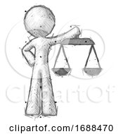 Sketch Design Mascot Man Holding Scales Of Justice