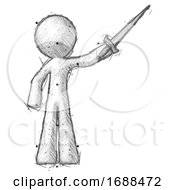 Sketch Design Mascot Man Holding Sword In The Air Victoriously