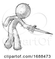 Poster, Art Print Of Sketch Design Mascot Man Sword Pose Stabbing Or Jabbing