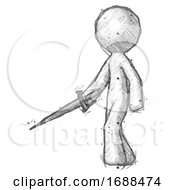 Poster, Art Print Of Sketch Design Mascot Man With Sword Walking Confidently